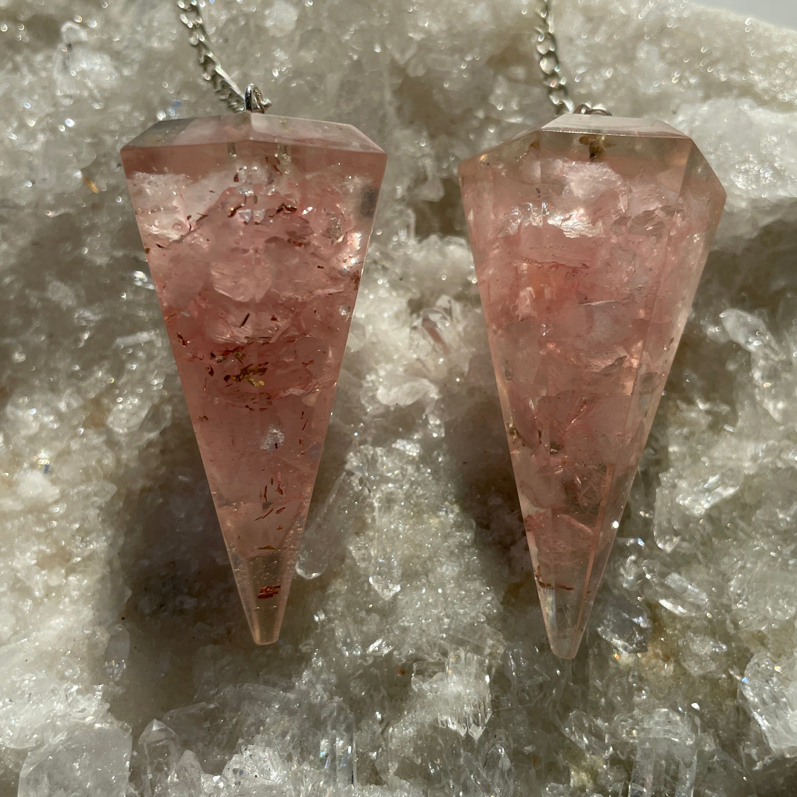 Orgonite Faceted Pendulum - Rose Quartz Orgonite Faceted Pendulum - Rose Quartz
